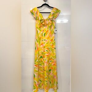 Lost + Wander Yellow and Orange Ruffled Tiered Maxi Sundress